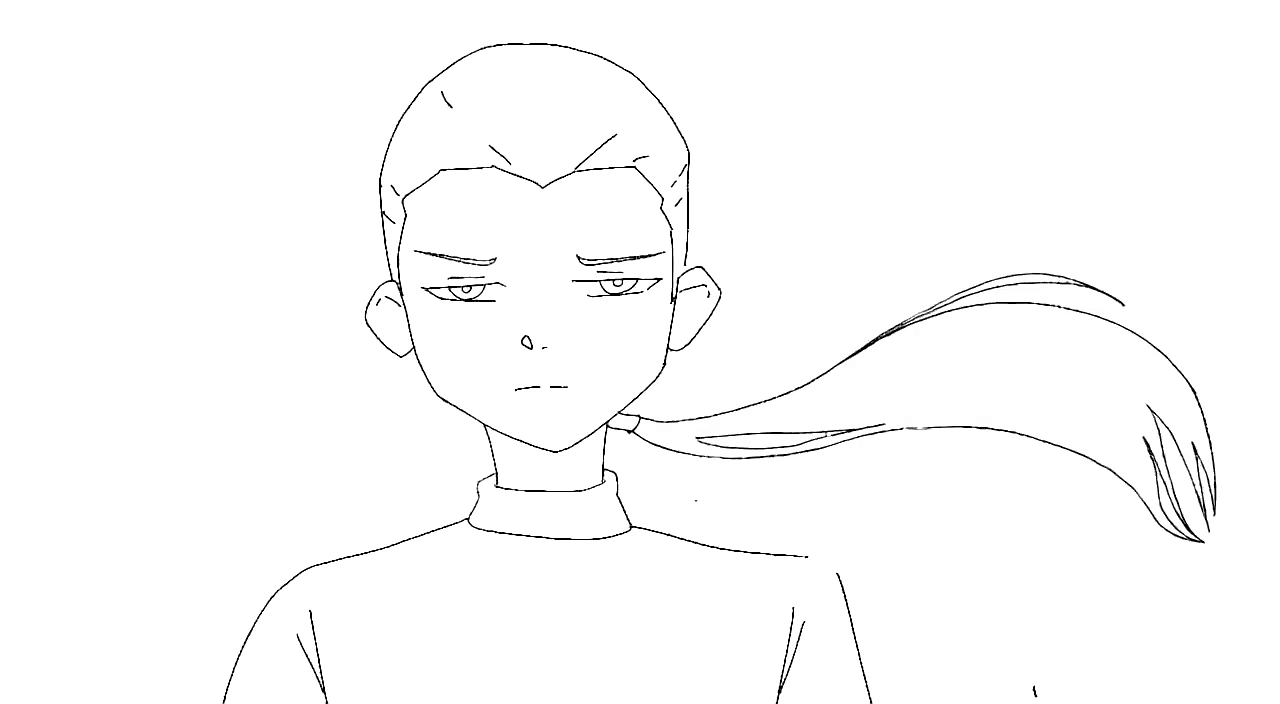 Keyframe 2: the boy's ending pose, drawn by the animator