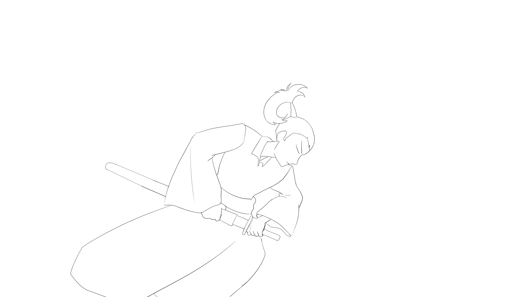 Samurai keyframe 2: mid-draw, blade clearing the sheath
