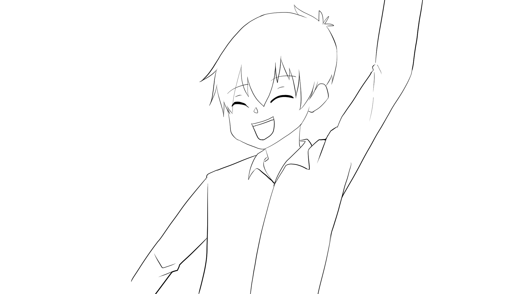 Turn keyframe 4: smiling, arm raised in a wave